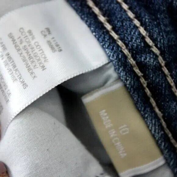 Michael Kors Dark Wash Jeans Size 10 Flare Metal Logo - Picture 9 of 9